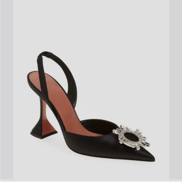 Elegant Black Satin Slingback Heels with Embellishment - Picture 1 of 5